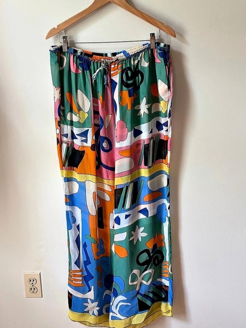 Zara Abstract Wide Leg Pants Green & Blue XXL